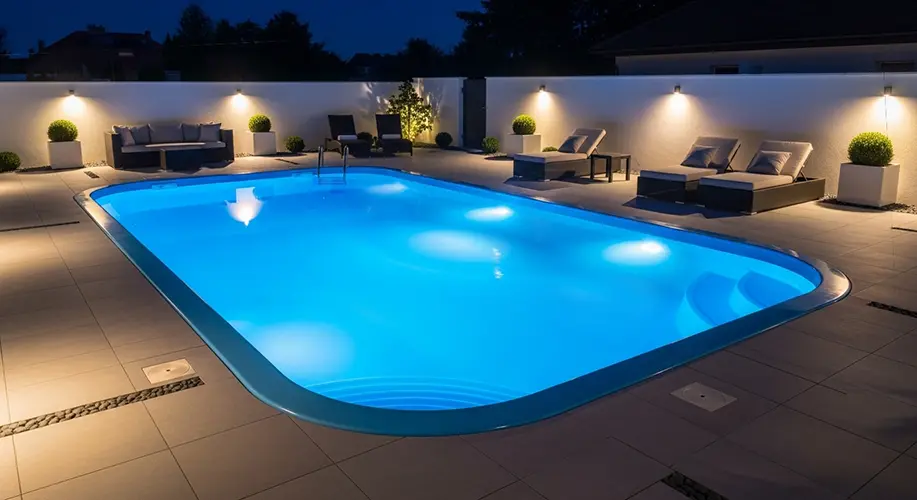 Exemplo de piscina com iluminação