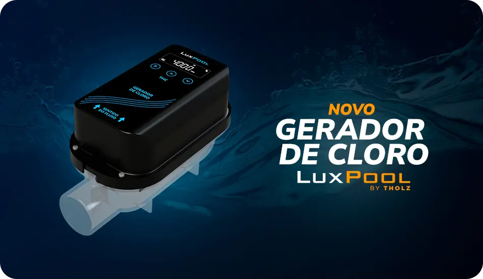 Novo gerador de cloro LuxPool by Tholz, com design moderno e tecnologia avançada para piscinas.